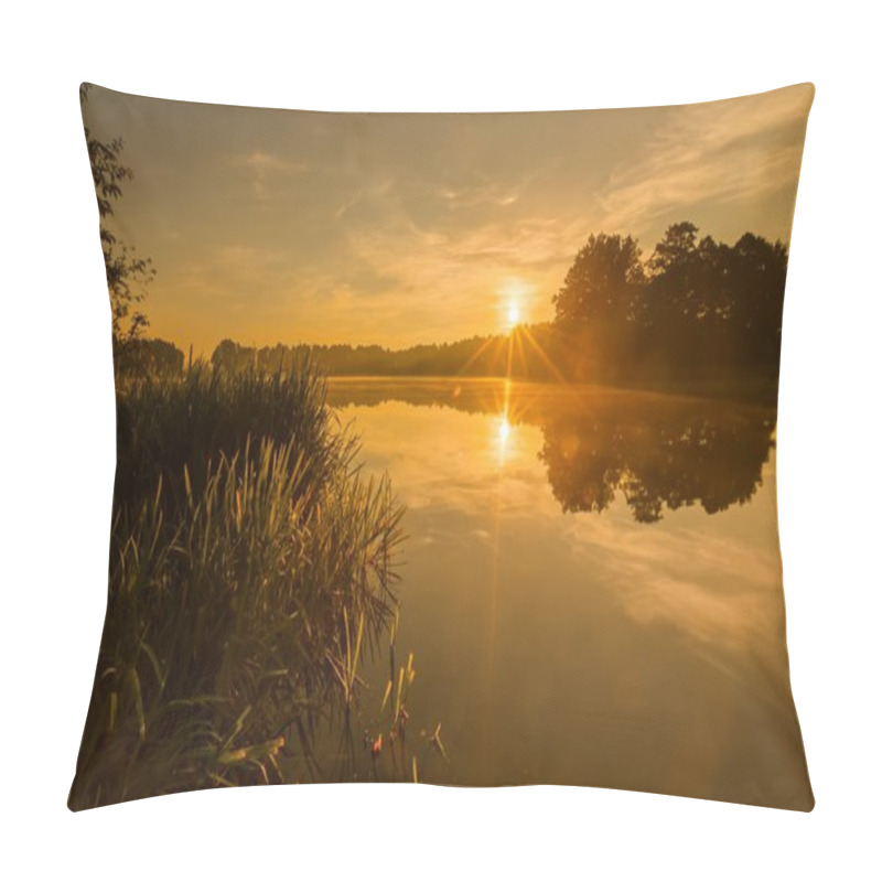 Personality  Beautiful Sunrise Over Misty Lake. Pillow Covers