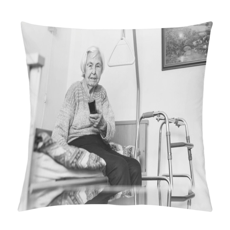 Personality  Elderly 96 Years Old Woman Operating TV Or DVD With Remote Control Pillow Covers