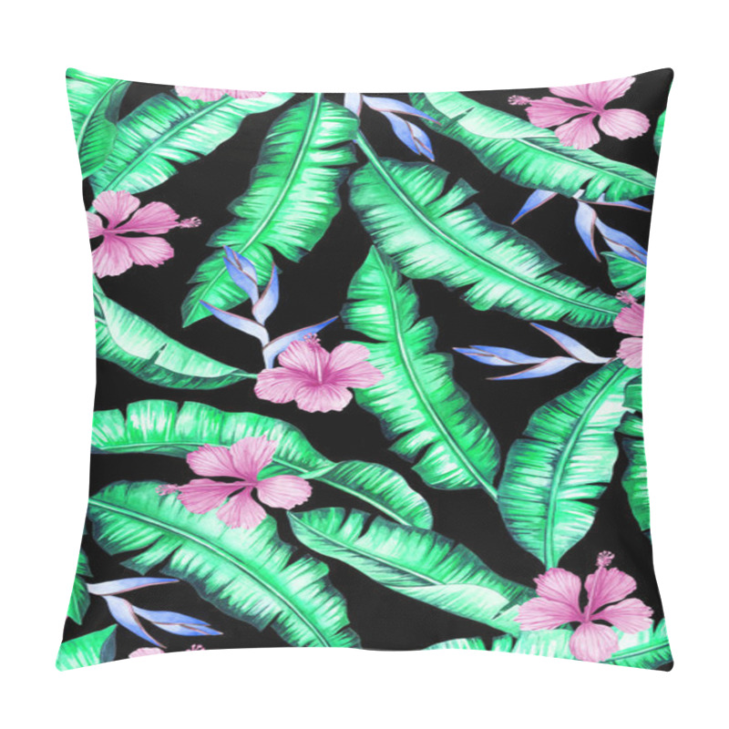 Personality  Seamless Banana Leaves Pattern With Hibiscus And Heliconia Flowers Pillow Covers