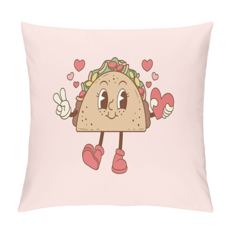 Personality  Retro Illustration Of A Taco For Lovers Pillow Covers