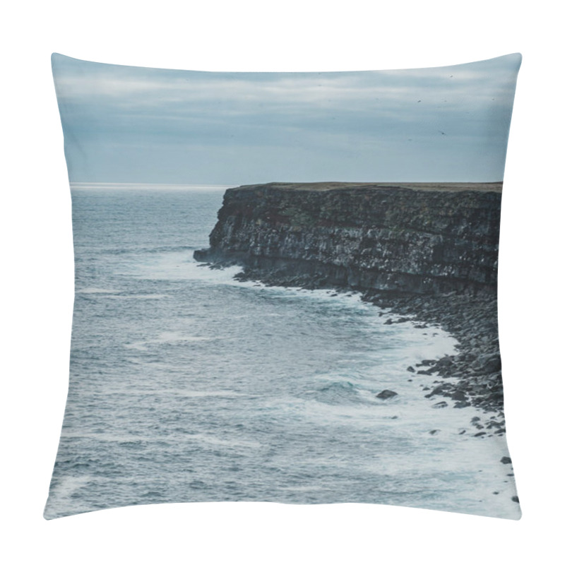 Personality  Dramatic View Of Krysuvik Cliffs On Reykjanes Peninsula, Iceland, Where Rugged Basalt Cliffs Meet The Crashing Waves Of The North Atlantic Under An Overcast Sky Pillow Covers