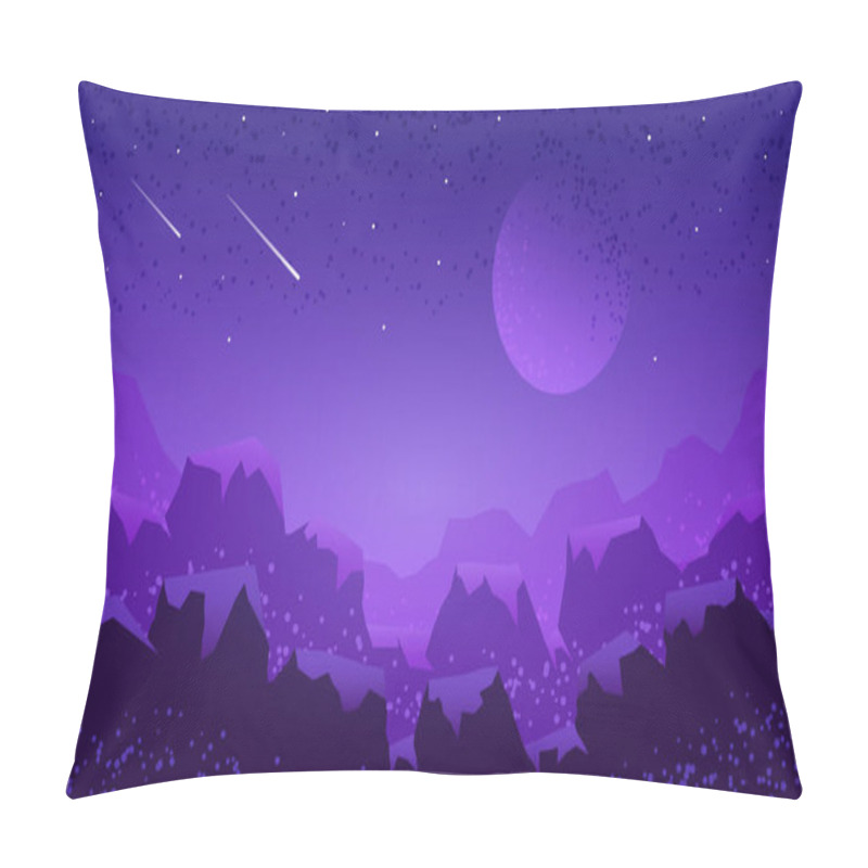 Personality  Space Planet Landscape Silhouette Template. Fantasy Alien Planets Surface With Mountains, Sky, Stars And Comets In Dark Space. Science Fiction Vector Cosmos Illustration Background Pillow Covers