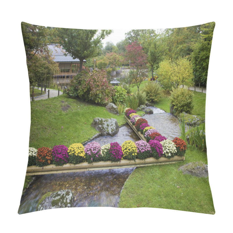 Personality  Flowers On Creek In Japanese Garden, Hasselt, Belgium Pillow Covers