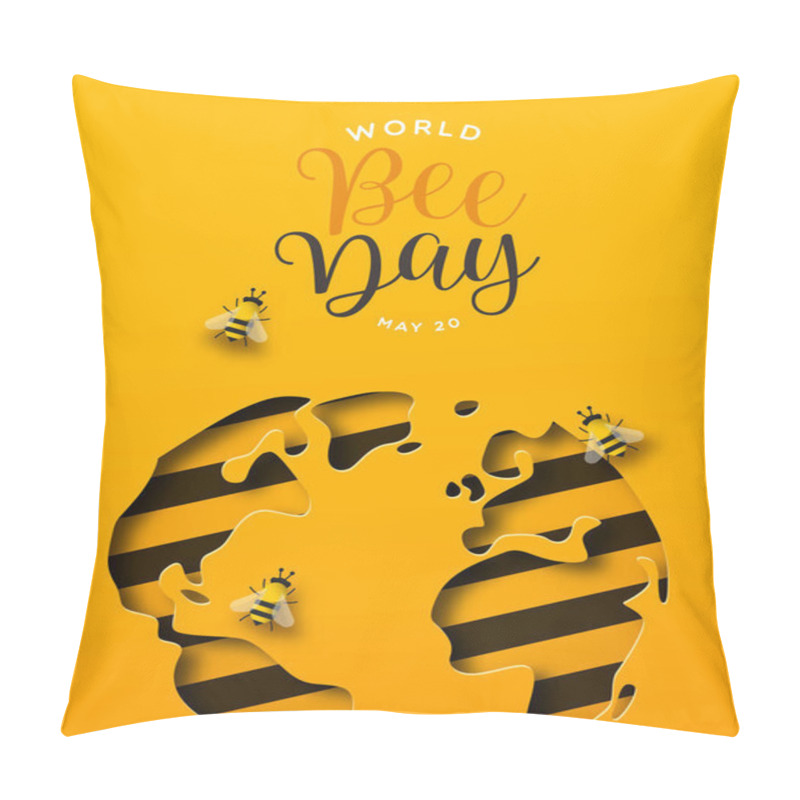 Personality  World Bee Day Greeting Card Illustration Of Paper Cut Earth Planet In Modern 3d Papercut Style. Eco Friendly Holiday Event Design For Worldwide Bees Conservation. Pillow Covers