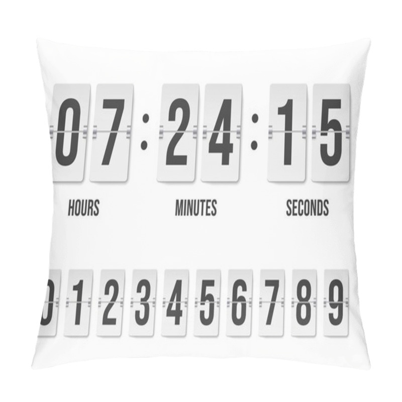 Personality  Countdown Timer. Mechanical Analog Flip Clock With Number Indicator, Retro Automatic Date Hour Minutes Counter Timetable Display. Vector Illustration Of Mechanical Scoreboard Flip Countdown Pillow Covers