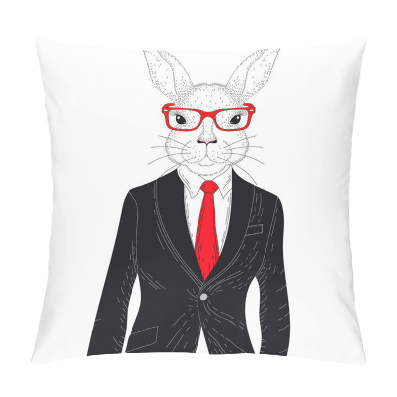 Personality  Vector Cute Rabbit Boy In Elegant Black Suit With Glasses. Hand  Pillow Covers