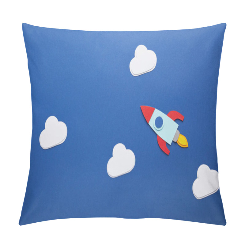 Personality  White Clouds And Rocket On Blue Background Pillow Covers