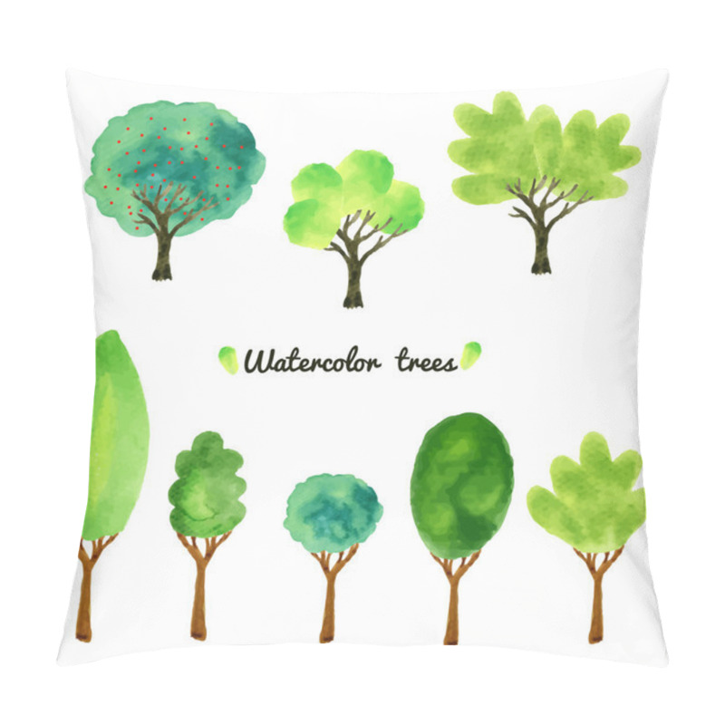 Personality  Watercolor Style Vector Illustration Of A Collection Of Trees, Shrubs, And Grasses, Isolated On White. Pillow Covers