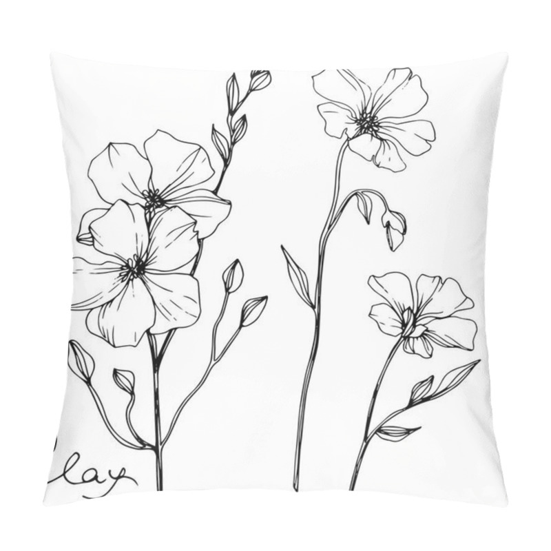 Personality  Vector Flax Floral Botanical Flower. Wild Spring Leaf Wildflower Isolated. Black And White Engraved Ink Art. Isolated Flax Illustration Element On White Background. Pillow Covers