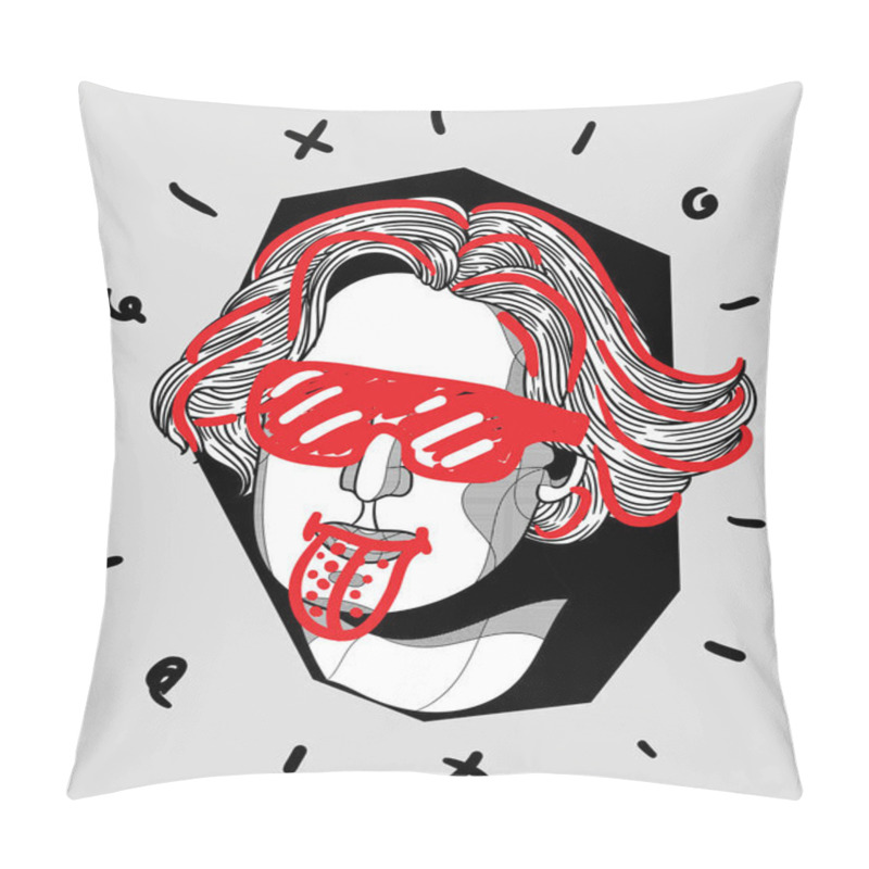 Personality  Vector Lines Classical Hand Drawn Illustration. Oscar Wilde In Sunglasses Pillow Covers