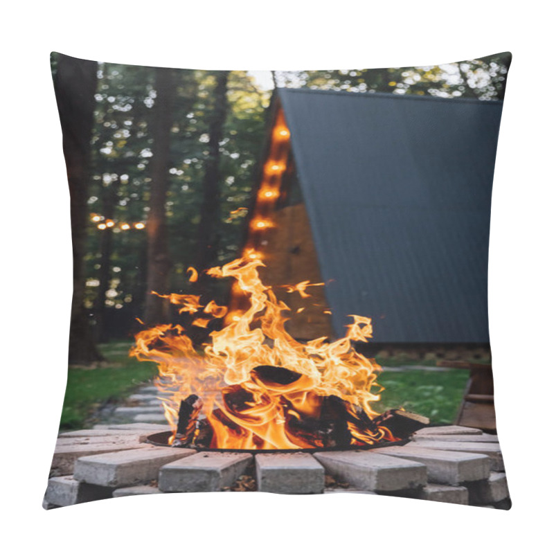 Personality  Cozy Campfire With Wooden Chairs In A Forest Setting, Perfect For Relaxation And Enjoying Nature. High Quality Photo Pillow Covers