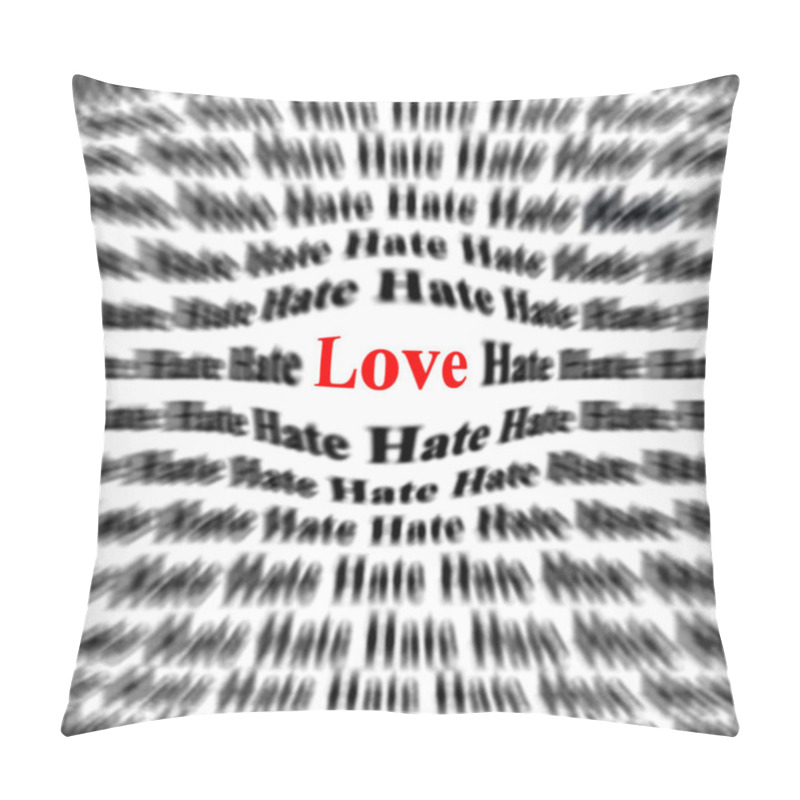 Personality  Closeup Detail Of Black And White Words With Red Word Love Ballooned To Be Bigger And Emphasized Pillow Covers