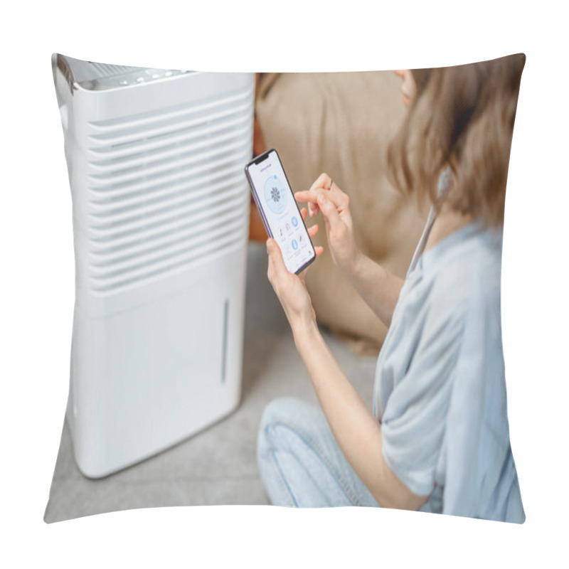 Personality  Woman Sitting Near Air Purifier And Moisturizer Appliance Pillow Covers