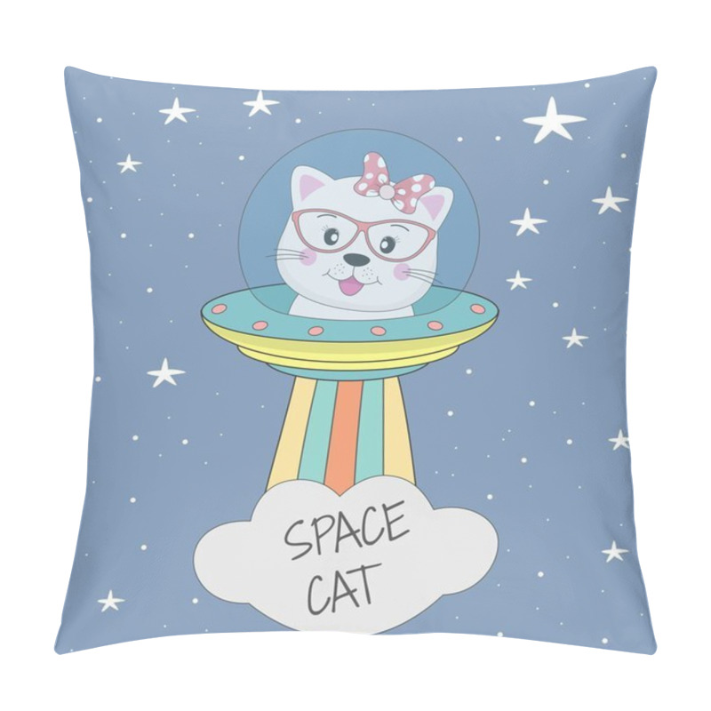 Personality  Cute Cat Astronaut In A Mysterious Object Ufo In The Sky Night. Pillow Covers