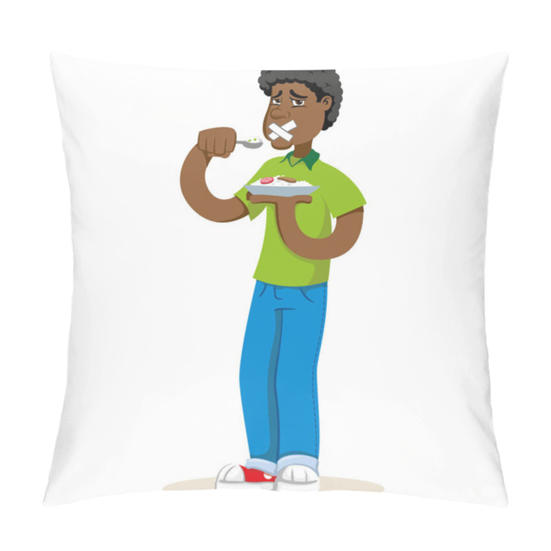 Personality  Mascot Ben Person Afro-descendant Man, Person Without Appetite, Fasting Or Doing Diet. Ideal For Catalogs, Newsletters And Institutional Material On Nutrition Pillow Covers