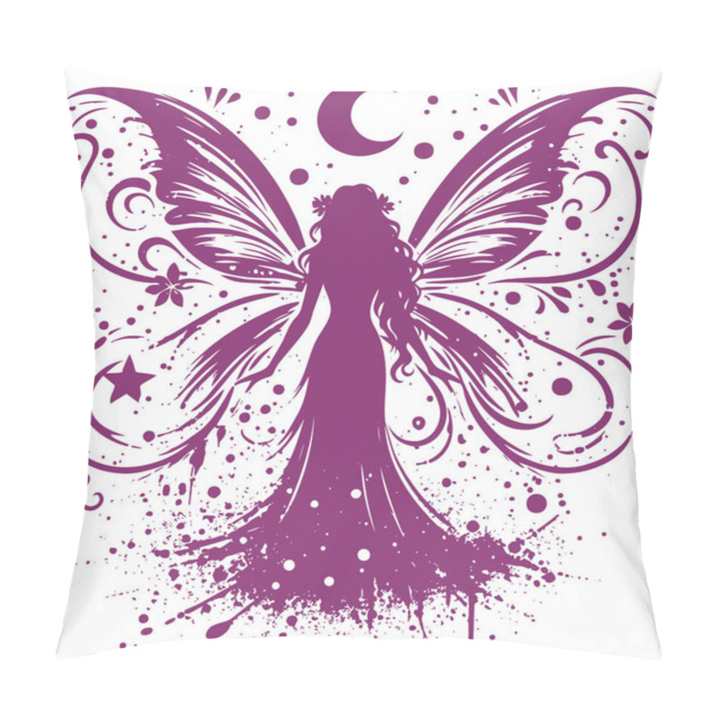 Personality  Mystical Purple Fairy Silhouette With Moon And Stars Pillow Covers