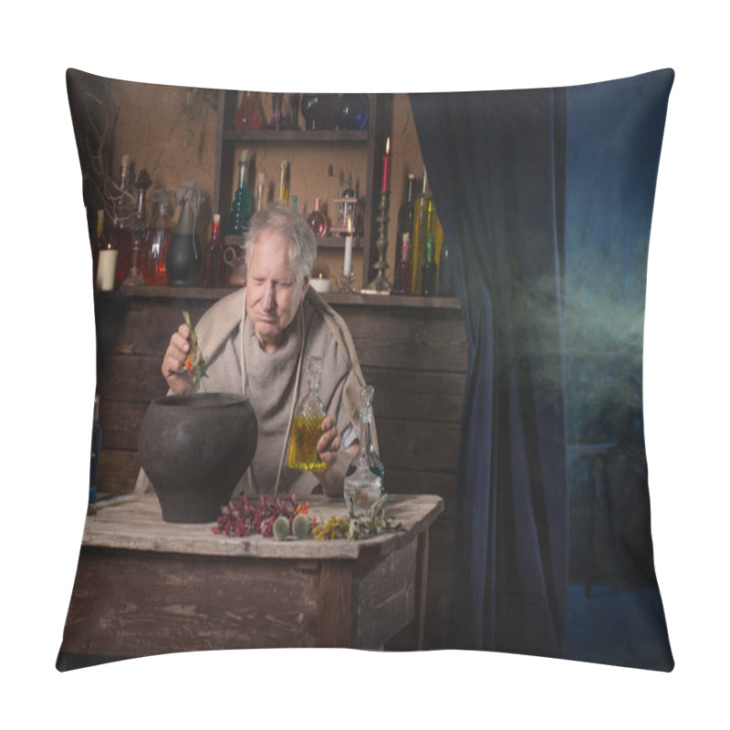 Personality  Elderly Alchemist Monk Brews  Magic Potion Pillow Covers