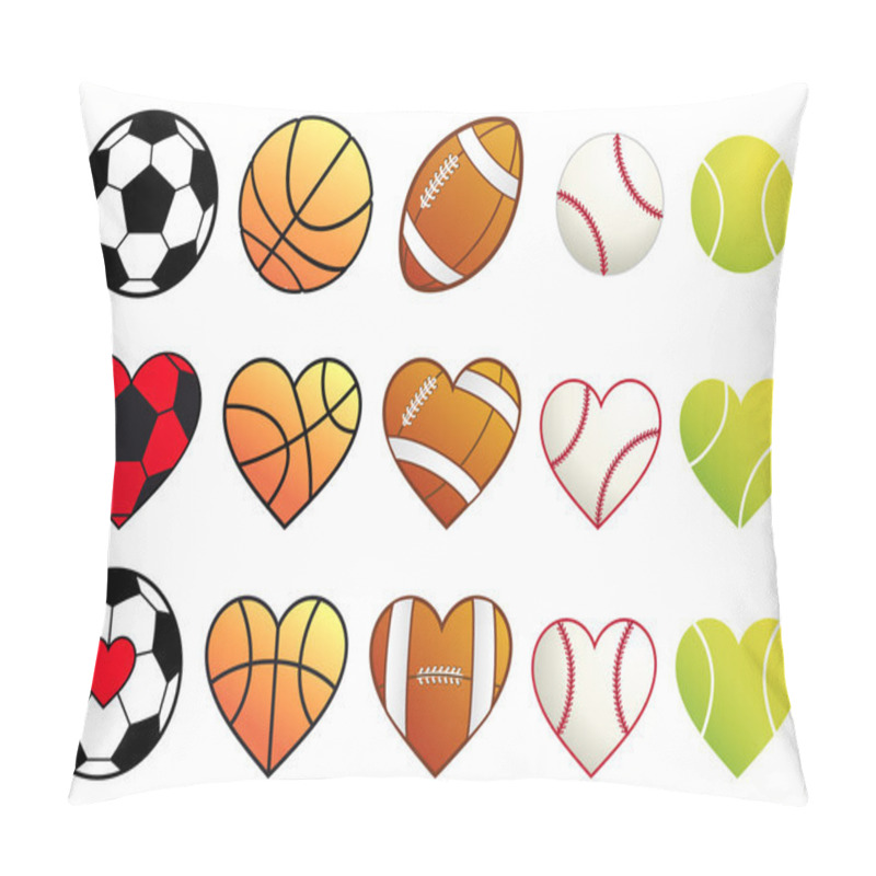 Personality  Sport Balls And Hearts, Vector Set Pillow Covers