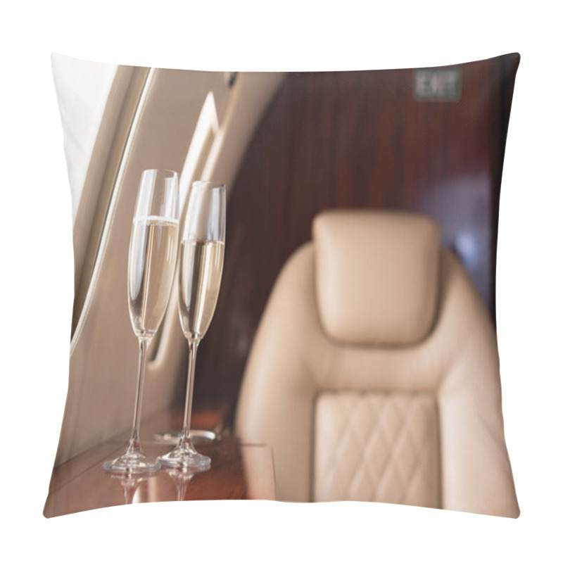 Personality  Selective Focus Of Interior Of Plane With Champagne Glasses For Trip Pillow Covers