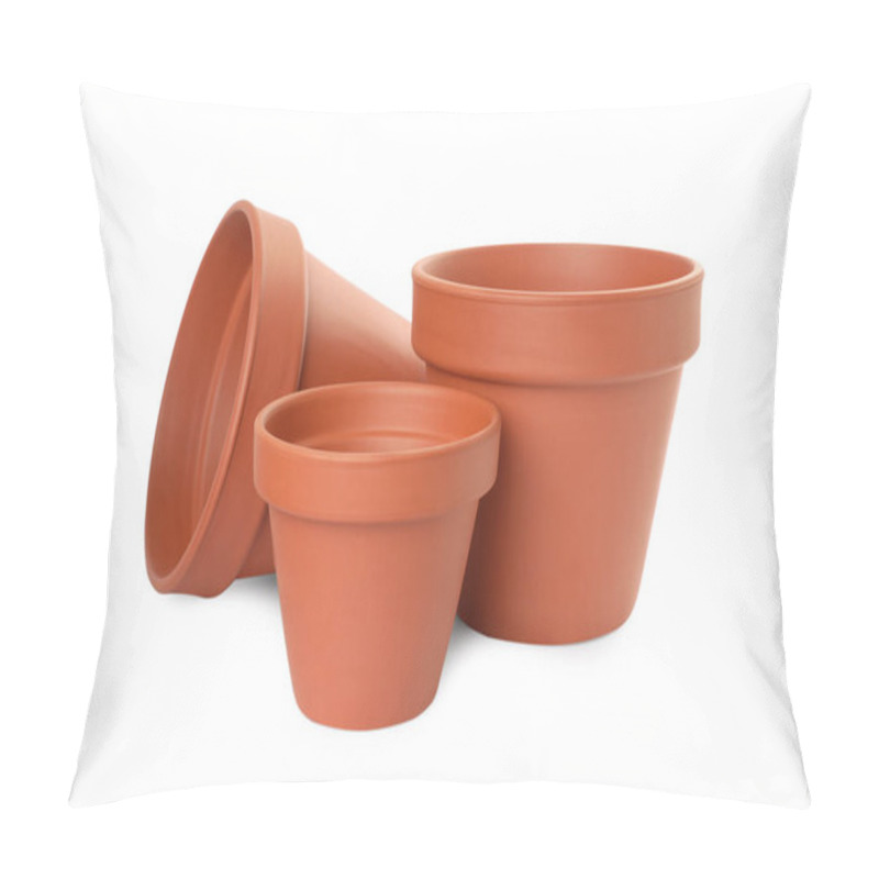 Personality  Empty Clay Flower Pots Isolated On White Pillow Covers