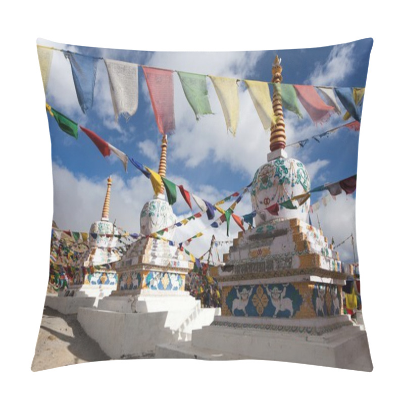 Personality  Prayer Flags With Stupas - Kunzum La Pass - Himachal Pradesh - India  Pillow Covers