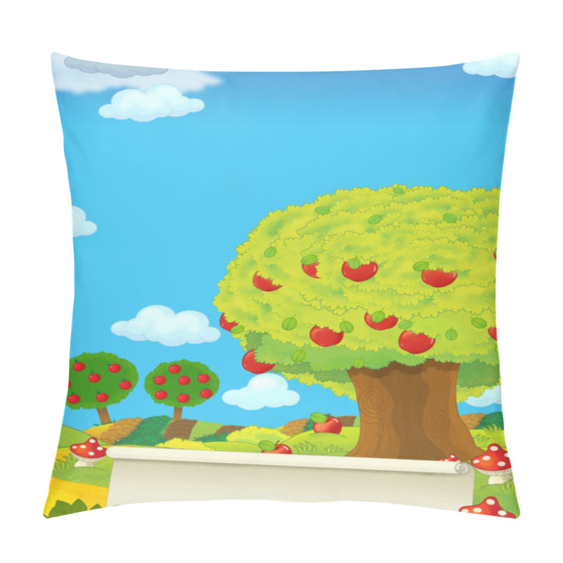 Personality  Cartoon Scene With Farm Fields By The Day And Apple Trees - Illustration For Children Pillow Covers