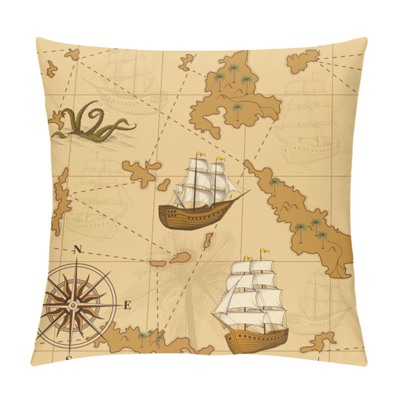 Personality  Seamless Old Map With A Compass And Ships Pillow Covers