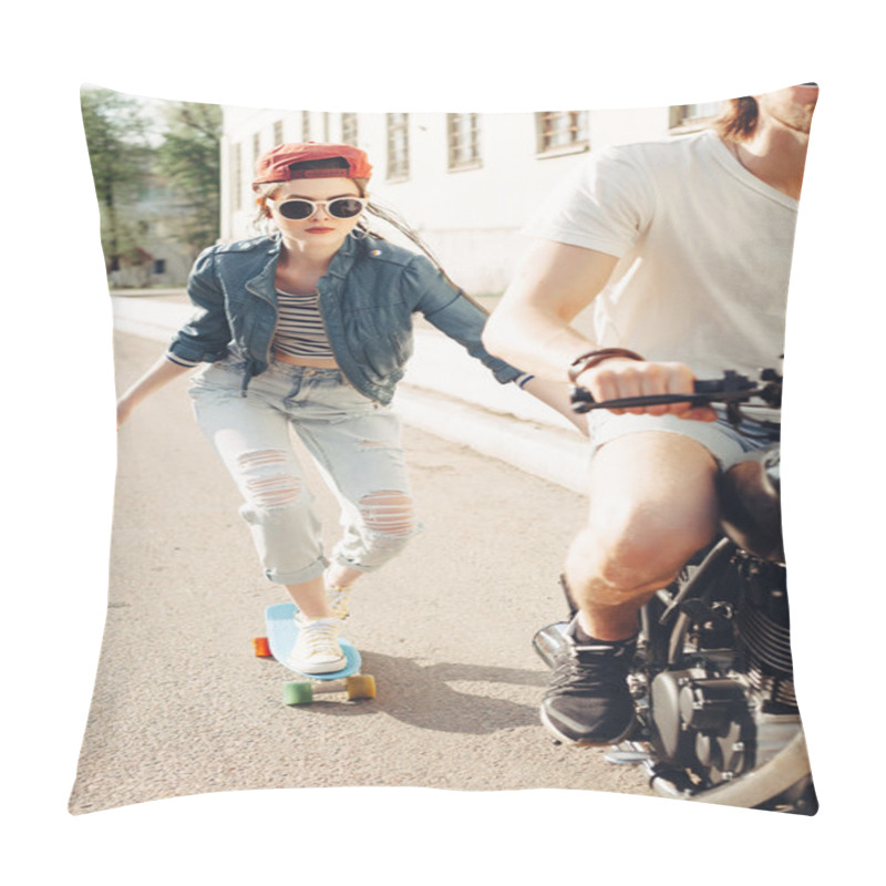 Personality  Young People Skateboarding Together On Road Pillow Covers