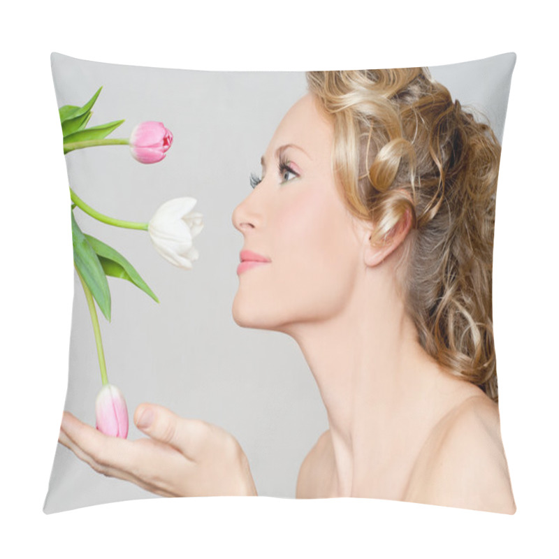 Personality  Woman Portrait With Flowers Pillow Covers