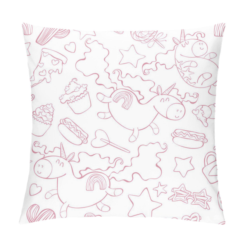 Personality  Unicorns And Sweets. Cartoon Print. Seamless Vector Pattern (background). Pillow Covers