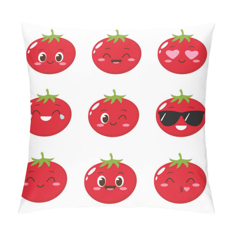 Personality  Cute Happy Red Tomato Character. Funny Vegetable Emoticon In Flat Style. Food Emoji Vector Illustration. Healthy Vegetarian Food Pillow Covers