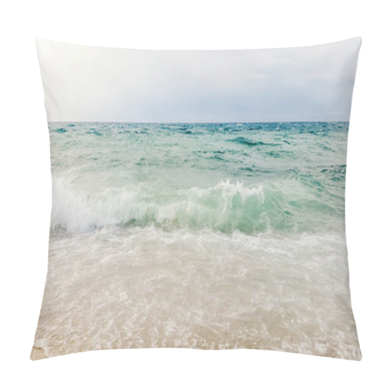 Personality  Tropical Seascape Waves Crash Over The Beach. Sky And Sea Pillow Covers