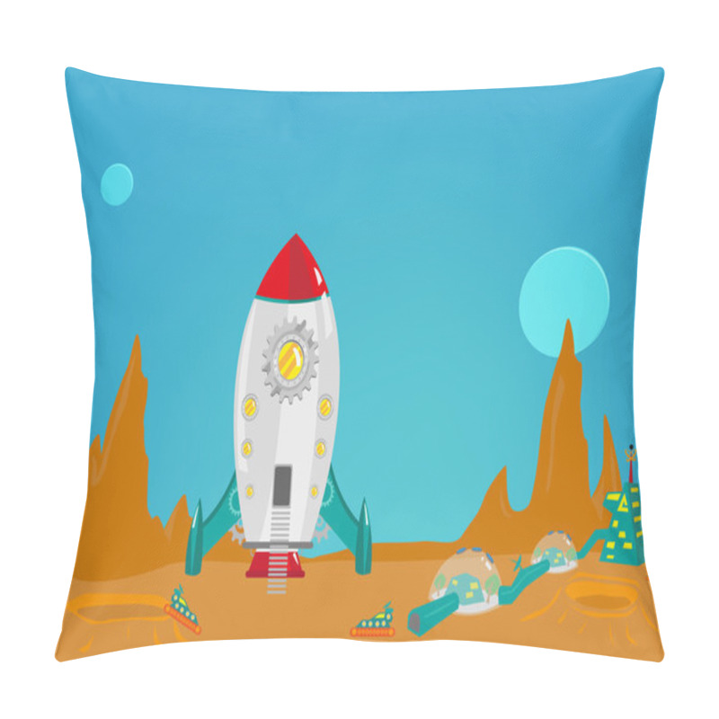 Personality  Mission To Another Planet Like Mars With A Small Colony Of Men From Earth. Editable Clip Art. Pillow Covers