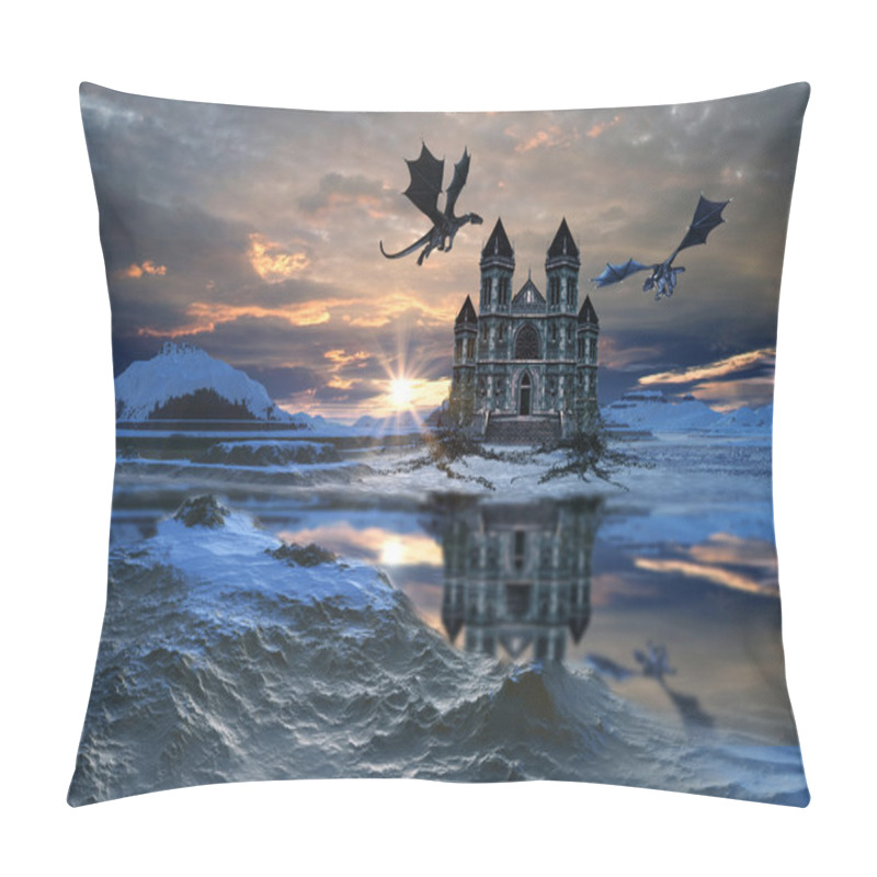 Personality  Fantasy Landscape With A Castle And Dragons Pillow Covers