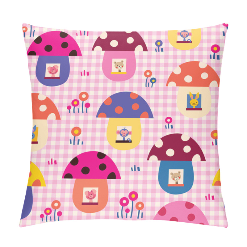 Personality  Cute Baby Animals In Mushroom Houses Pillow Covers