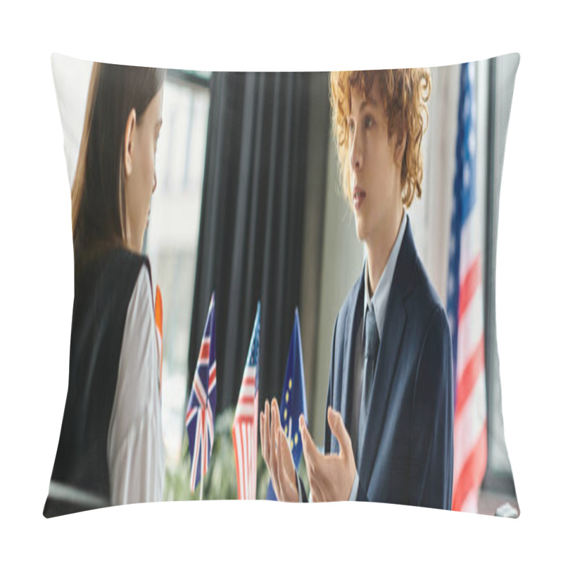 Personality  Two Teenagers Participate In A UN Model Conference. Pillow Covers