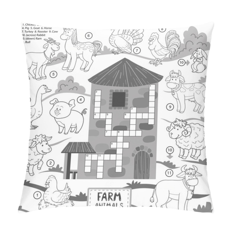 Personality  Vector Crossword, Education Game For Children About Farm Animals Pillow Covers