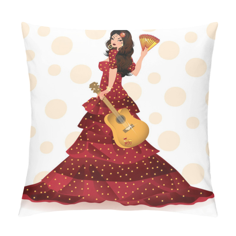 Personality  Spanish Girl With Guitar, Vector Illustration Pillow Covers