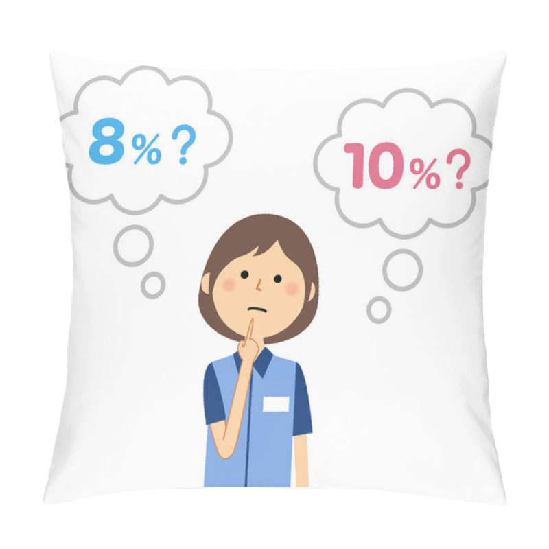 Personality  Consumption Tax Increase/An Illustration Of A Clerk Thinking About The Tax Rate. Pillow Covers