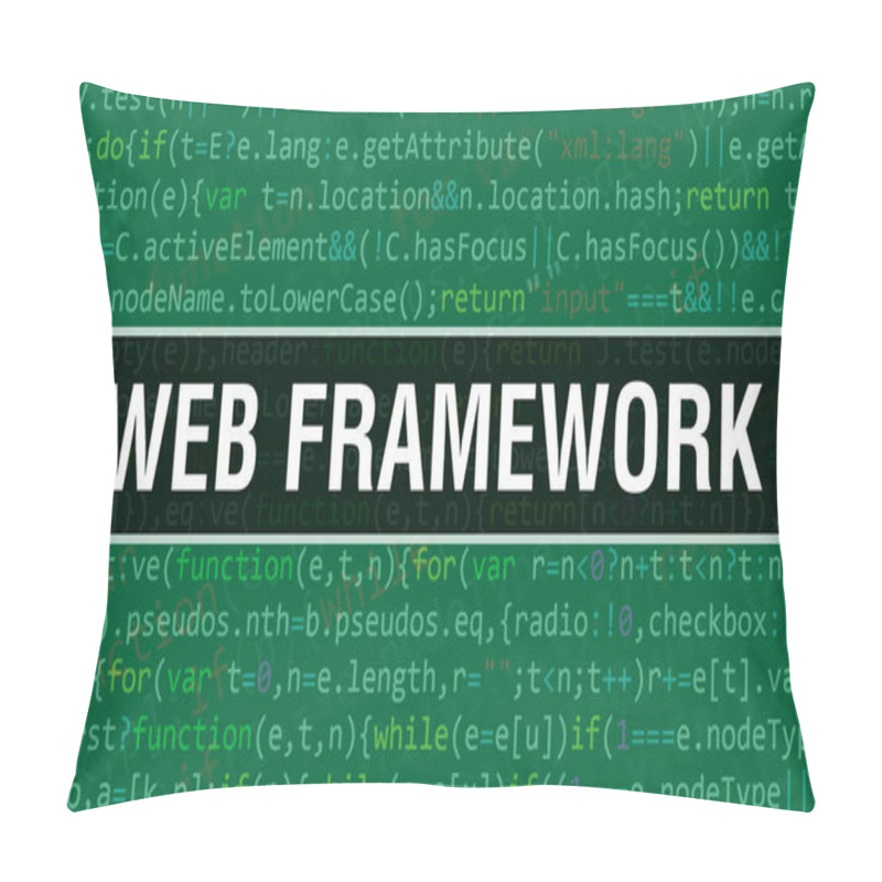 Personality  Web Framework Text Written On Programming Code Abstract Technology Background Of Software Developer And Computer Script. Web Framework Concept Of Code On Computer Monitor. Coding Web Framewor Pillow Covers