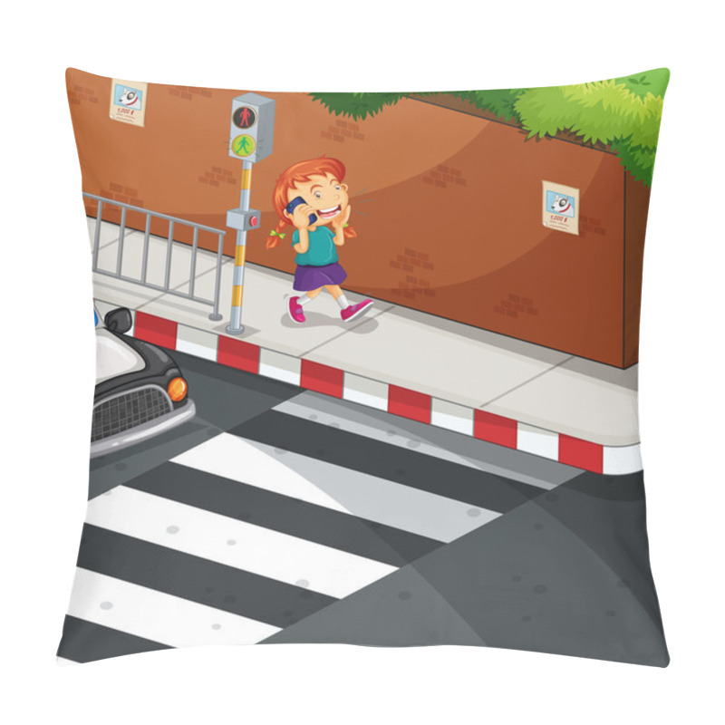 Personality  Girl Talking On The Phone On The Road Pillow Covers