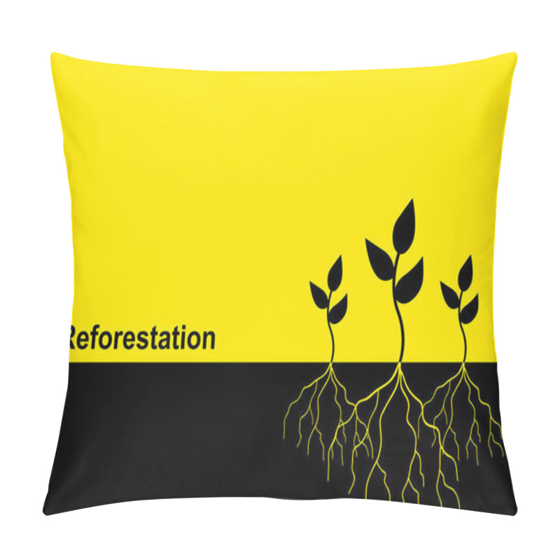 Personality  Vector Illustration Of Young Trees With Root, Reforestation Theme Pillow Covers