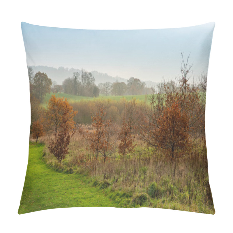 Personality  Winter Scene In Cheshire, UK Showing Trees With Few Leaves And Misty Landscape Pillow Covers