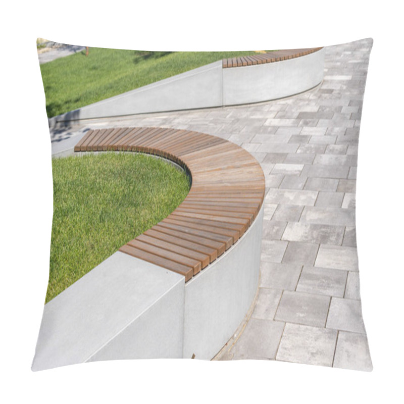 Personality  High Angle Top View Photo Of Empty Street With Wooden Design Bench Outdoor Pillow Covers