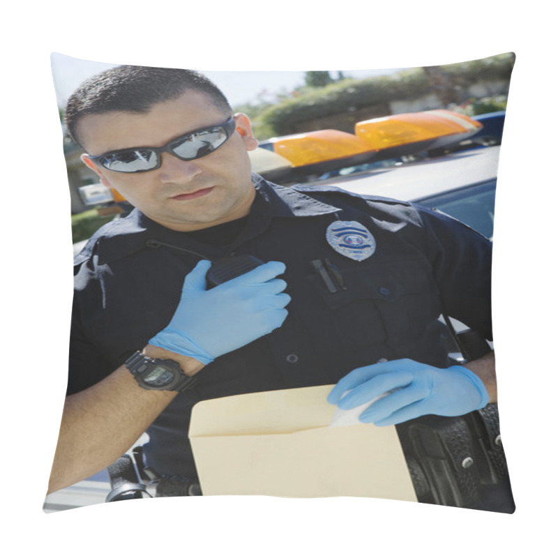 Personality  Police Officer Using Two-Way Radio Pillow Covers