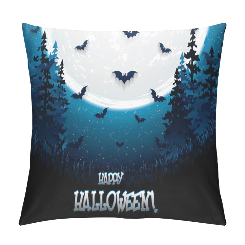 Personality  Halloween Night Background With Full Moon And Bats, Vector Illustration. Pillow Covers