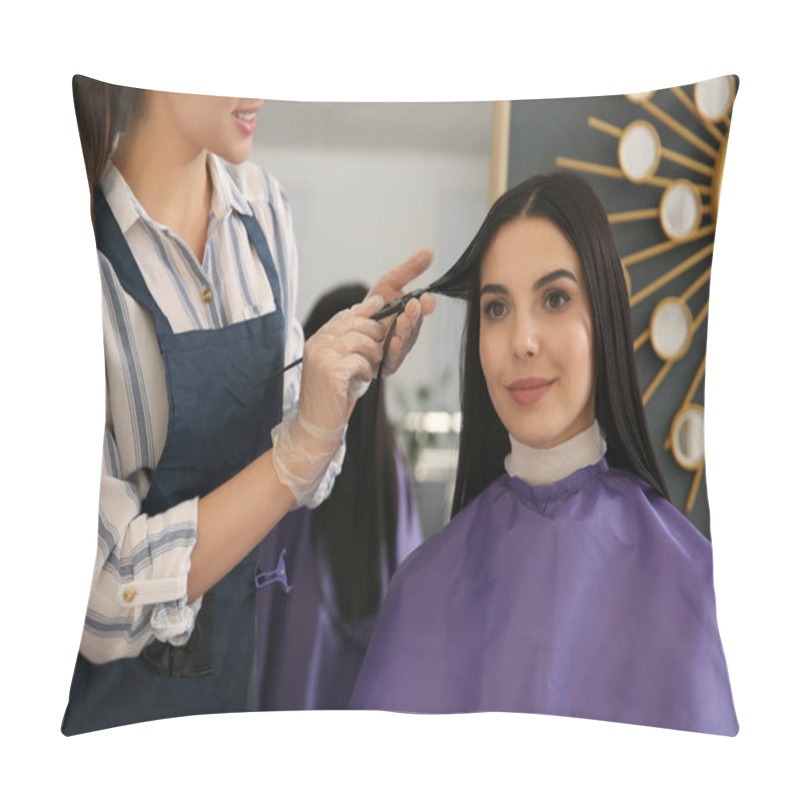 Personality  Professional Hairdresser Dying Hair In Beauty Salon, Closeup Pillow Covers