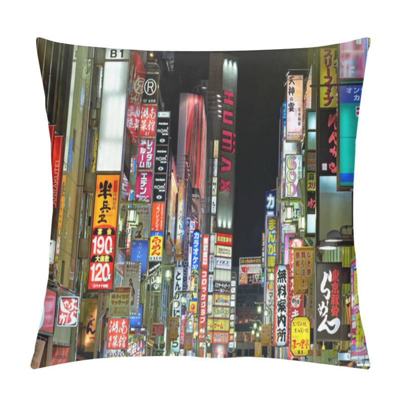 Personality  Japan. Tokyo. Neon Lights In Shinjuku District At Night - Date: 20 - 04 - 2023 Pillow Covers