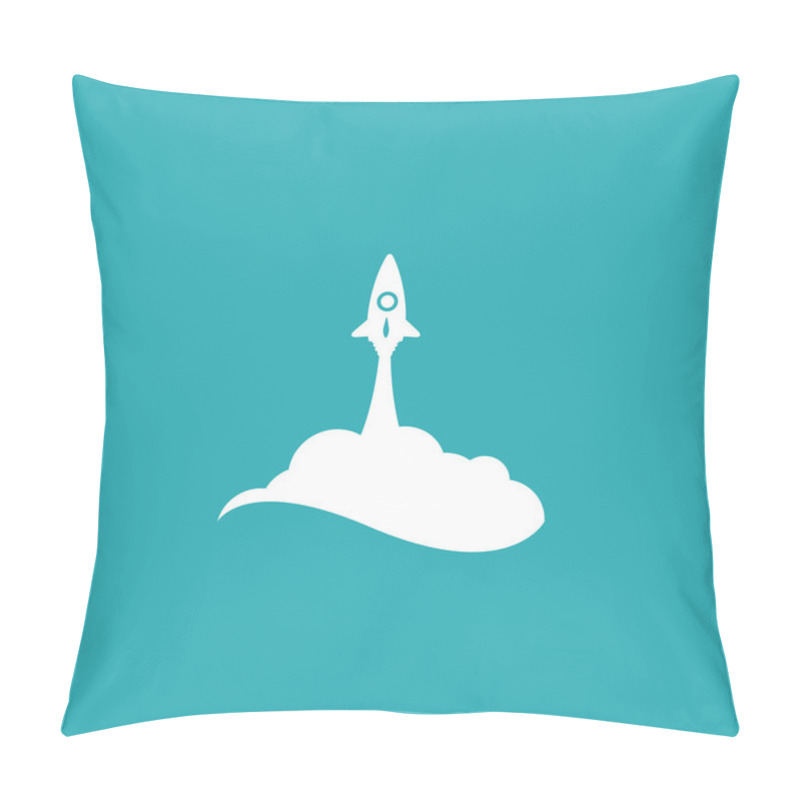 Personality  White Rocket And Cloud, Icon In Flat Style Isolated On Blue Background, Vector Illustration Pillow Covers