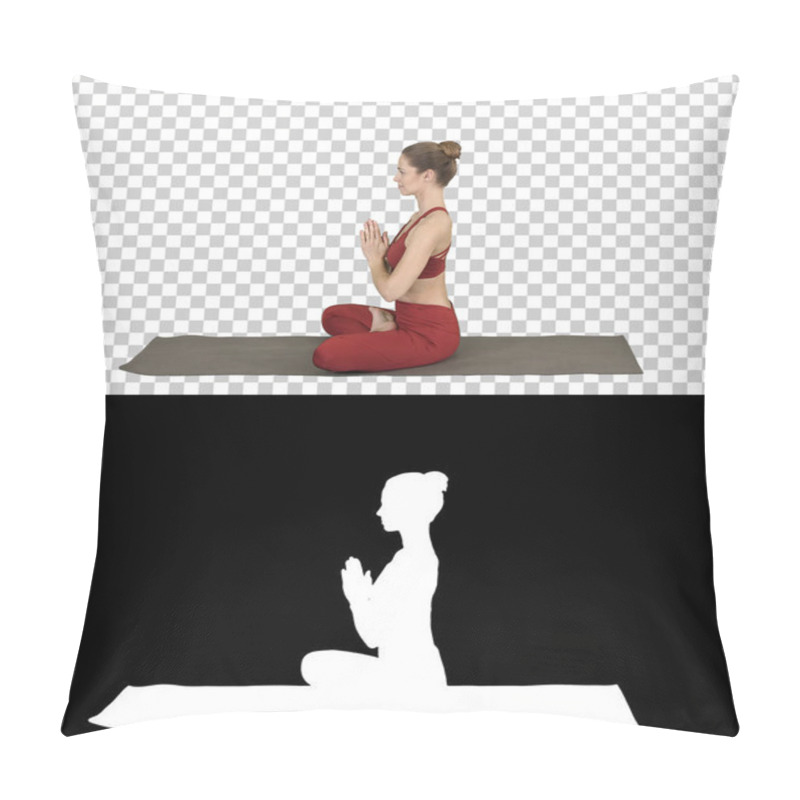 Personality  Young Sporty Attractive Woman Practicing Yoga, Doing Lotus Pose, Alpha Channel Pillow Covers